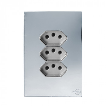 Conjunto Tomada Tripla 20a 4x2 - Novara Glass Espelhada Cromado Conjunto Tomada Tripla 20a 4x2 - Novara Glass Espelhada Cromado